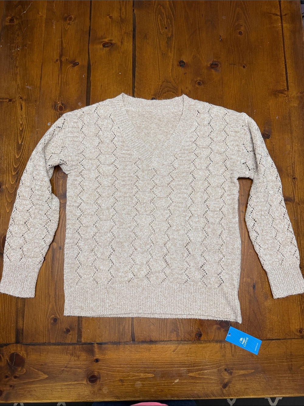 Cupshe V-Neck Beige Cable Knit Sweater